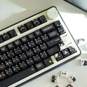 ANYMOB Keycap Keyboard Black Cat 142 Keys Profile Black Cute Naughty Cat Switch Theme Layout