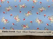 1Yd/44" 100%cotton BACK PORCH/WP Fab "BLUE w/sm WHITE LAMB Toss" print, NEW -BTY