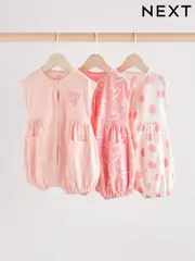 Pink/White Printed Button Through 3 Pack Baby Rompers (AG4761) | $46 - $55