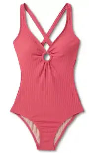Kona Sol-Women's Wide Ribbed Center Ring Medium Coverage 1 Piece Swimsuit-Large