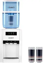 Devanti Water Dispenser Top Loading Cooler for Office Home Living Room Indoor, Portable Cold Hot Chiller Purifier 22L with 2 Filter, Benchtop White 3 Temperature Settings