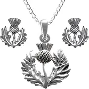 [Alexander Castle] Scottish Necklace Ladies Gift - Silver Thistle Pendant & Earring Gift Set