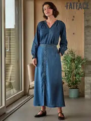 FatFace Blue Denim Arabella Midi Skirt (E79554) | $127