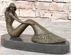 Art Deco Hot Cast Little Gorgeous Mermaid Bronze Sculpture Marble base Figurine