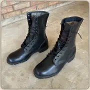 NOS 1972 Vtg US Army 11.5 R Black Leather Utility Boots 70s Deadstock