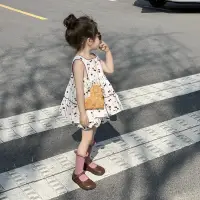 在飛比找蝦皮商城精選優惠-韓版童裝 女童碎花套裝 夏天新款 兒童甜美櫻桃圖案背心套裝 
