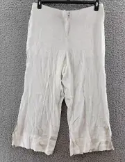NIC+ZOE Rumba Crop Wide-Leg Pants Womens 18 Paper White Linen Blend Zip Hook&Bar