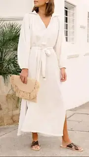 Seed heritage Crinkle Maxi Dress Cloud Cream Sz 8 New With Tags RRP $159