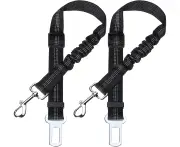 Set of 2 Car Seat Belts for Dogs, with Shock Absorption and Adjustable Elastic Carabiner for Dogs Upper Safety Harness for All Dogs and Cats - Black yellow