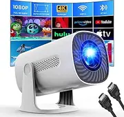 Mini Projector with WiFi and Bluetooth, 1080P Native 4K Support Projector Netflix, Prime Video, YouTube, Auto Keystone & Focus, Stereo Speaker, Zoom, Portable Outdoor Home Movie Projector, White