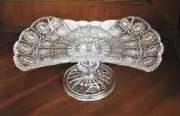 Bohemia Czech Platter, 13" long Pedestal Plate Crystal hand cut, Queen Lace