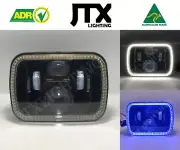 1 Pair, Black LED JTX Headlights, 5x7, White and Blue Halo, suits MK Triton (for: Mitsubishi)