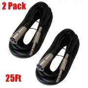 2x 25FT XLR 3Pin Male to 6.35mm 1/4" Stereo Audio Mic Microphone Balanced Cable