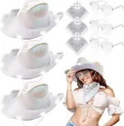 Unittype 9 Pieces Light Up Holographic Space Cowgirl Cowboy Hats Heart Sunglass