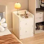 Fohouse 2-Drawer Bedside Nightstand - Modern Wooden Night Stand with Storage, Side End Table Compact Design for Bedroom, Living Room - Sturdy & Functional, White