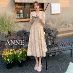 ANNE｜小波點雪紡V領連身裙【AD10220】短袖連身裙 短袖洋裝 長裙 連身裙 洋裝 雪紡洋裝 波點洋裝 V領洋裝