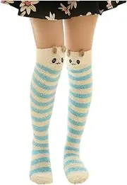 [Kedera] Bopstyle Christmas Soft Warm Socks Coral Velvet Knee High Stockings for Girls Gift,Light Blue,One Size