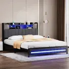 Levede Double Bed Frame Linen Upholstered Storage Headboard LED Charging 2 Ports