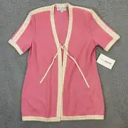 ST. JOHN Sweater Womens size 10 Tie Open Front Cardigan Santana Knit Pink NEW