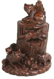 Box Fox Family With Dad Watching Tree Hand Painted OK Casting Sculptural