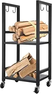 Firewood Holder，Firewood Rack Outdoor， Rolling Firewood Rack,Indoor Outdoor Fireplace Firewood Holder, Lumber Firewood Storage Racks Organizer
