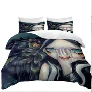 Scary Gothic Art Speak No Evil Yokai Demon Girl Quilt Cover