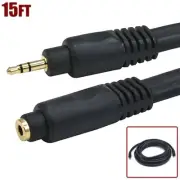 15FT 3.5mm 1/8" Male to Female TRS Stereo Audio Cable Extension Cord Gold 22AWG