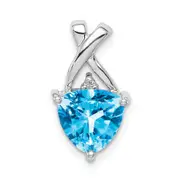 14k White Gold Blue Topaz and White Topaz Trillion Pendant