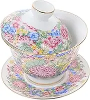 iplusmile 1Set Ceramic Tea Cup Traditional Bowl with Lid Elegant Teaware for Oolong Tea for Home Tearoom and Tea Ceremonies