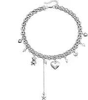[IXDEAXLY] Punk Tassel Chain Necklace Heart Y2k Star Cross Snake Irregular multi-layer Necklace Chain Necklace for Women Men Teen Fashion Jewelry, Zinc, No Gemstone