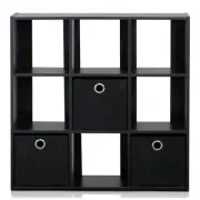 Furinno Engineered Wood Simplistic 9-Cube Organizer with Bins in Espresso/Black