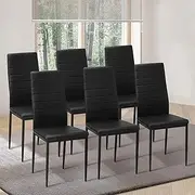 Oikiture High-Back Dining Chairs Set of 6 Padded Kitchen Chair with Faux Leather Cover Black