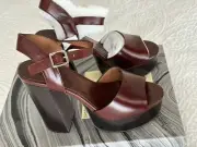 NIB Jeffrey Campbell Summers Shoe platform sandal Wine Red Heel 8, Orig. $150