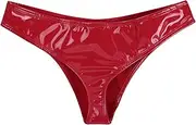 [TAIKMD] Womens PU Thong Rave Party Bottoms Low Rise High Cut G-String Thong Briefs Panties