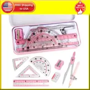 Compass Geometry Tool Protractor and Compass Set with Metal Box Drawing 8 Piece