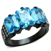 Emerald Cut 3-Stone Blue Cubic Zirconia Stainless Steel