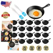 20 Mini Cast Iron Skillets - 4-Inch Nonstick Frying Pans with Oil Brush Set