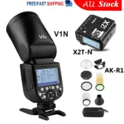 Godox V1-N V1N 2.4G Round Head Flash + X2T-N Trigger for Nikon+ AK-R1 Kit