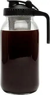 Primula Mason Jar Cold Brew Iced Coffee Maker with Stainless Steel Filter and Easy Pour Lid, Durable Glass Pitcher Fits in Most Fridge Doors, Dishwasher Safe, Made Without BPA, 2-Quart, Black