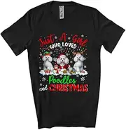[Generic] A Girl Loves Poodles and Christmas Funny Santa Poodle Lover Matching Christmas Unisex T-Shirt