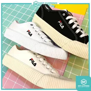 FILA 白黑 米色 韓風 餅乾鞋 鞋頭 壓紋 刺繡 小LOGO 休閒 帆布鞋 小白鞋