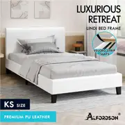 ALFORDSON Bed Frame Queen Double King Single Base Wooden Slats Leather White King Single