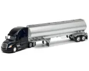 Freightliner Cascadia Truck Black with Silver Tanker Trailer "Transporter" Serie