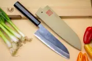 Yoshihiro Kurouchi Black-Forged Blue Steel #2 Stainless Clad Santoku Knife
