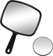 Professional Beauty Salon Hand Mirror - Compact Travel Mirror with Handle & 10X Magnifying Makeup Mirror - Shaving Mirror, Square Black (9" x 12" Square-X-Large)