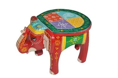 Wooden Table/Stool, ,Hand Painted, Elephant Shape, Rajasthani Art, Size 8". 20CM
