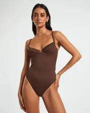 Rib Underwire One Piece in Chocolate Brown
