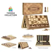 Elegant 15'' Wooden Chess & Checkers Set - 24 Pieces and 2 Extra Queens Included
