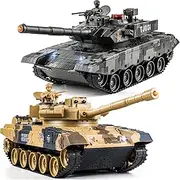 Supdex 1/24 RC Battle Tank Set, Remote Control Chinese Type 99 and Russian T90 Army Toy Tank That Shoots for Kids and Adults, 2.4G RC Vehicle Model Tank 6+ Year Old with Sound, Smoke and Lights