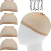 ZningEsxi 4Pcs Wig Caps Women Lace Front Wig Cap Stretchy Stocking Light Brown Nylon Wigs Caps Halloween 10 Pcs 2 inch Black Bobby Pin Girls Hair Pins